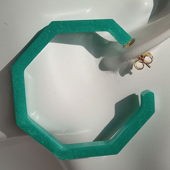 Hand Crafted Jewelry - Aqua geometric resin hoop earrings
